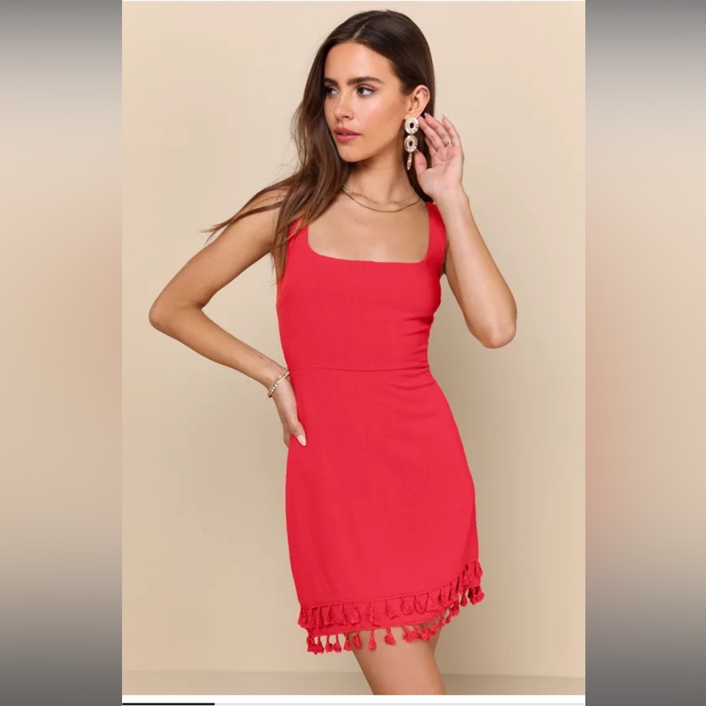 Feel the Sunshine Red Tassel Mini Dress
